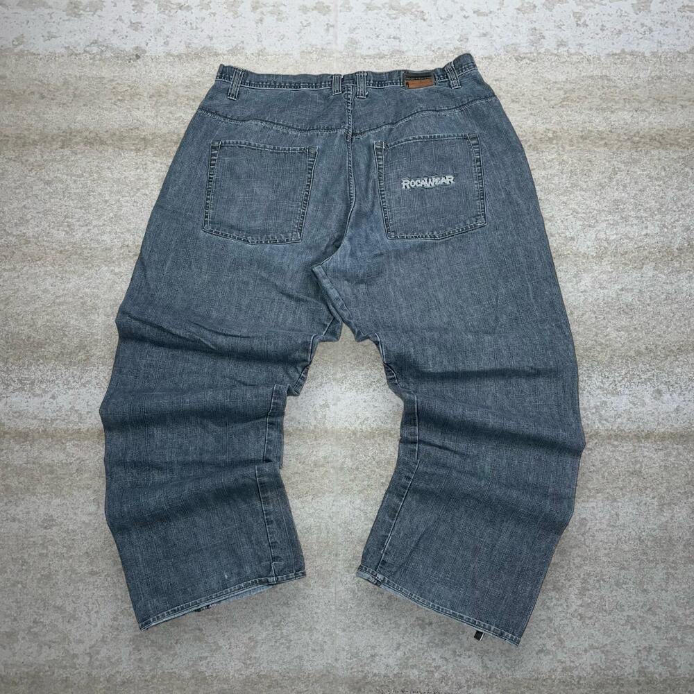 Vintage Y2K Rocawear Skater Wide Leg Jeans 42x34 Baggy Smoke Grey Wash Denim Rap